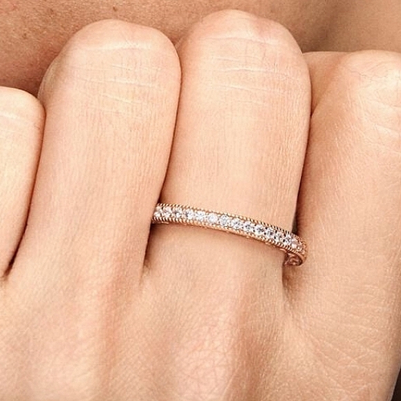 Authentic NEW Pandora Sparkle & Hearts Ring 14K RGP CZ - Picture 5 of 7